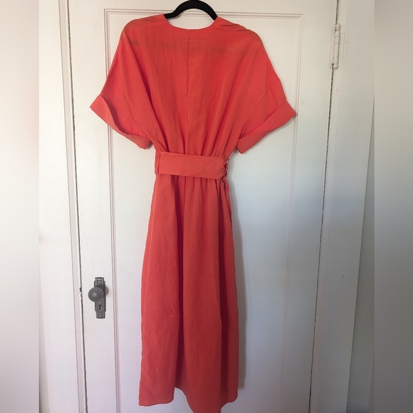 Vince Cuffed Short Sleeve V-Neck Dress Orange Women's XXS - Picture 4 of 10